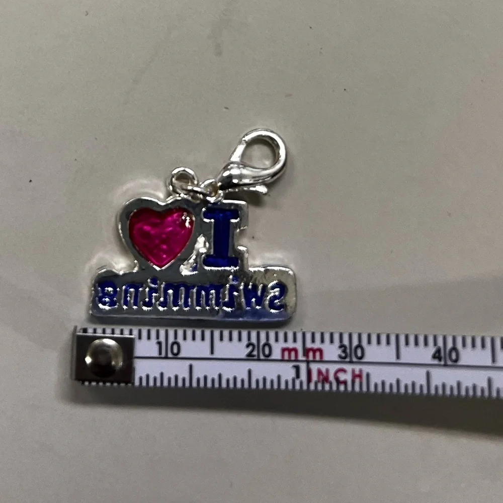 Vintage Claire’s I Love Swimming Dangle Charm Silver-Tone with Lobster Clasp
